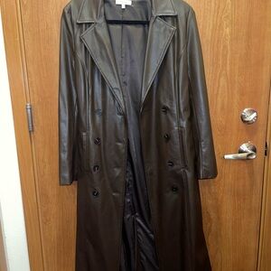 Edit By Nine NWOT Long Dark Brown Leather Trench Coat - Classic Double-Breasted